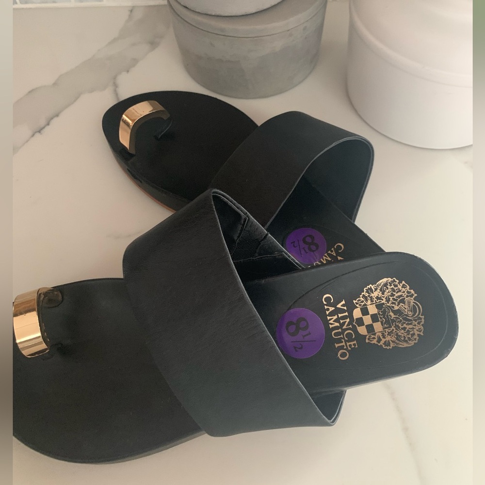 Vince Camuto Black and Gold Women's Slide Sandals - Picture 2 of 4